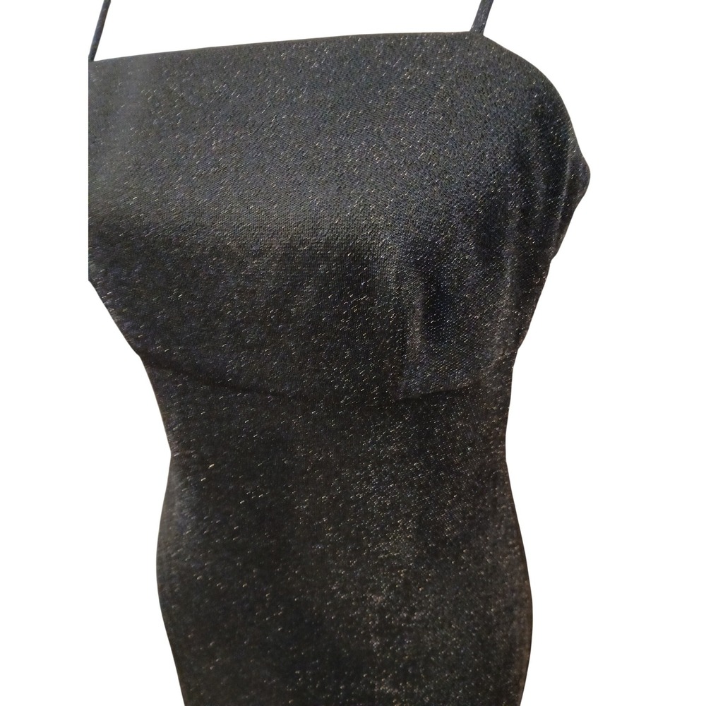 Vtg Arianna Black Sparkle Spaghetti Strap Midi Assymetric Empire Waist sz 10 Y2K - Picture 2 of 12